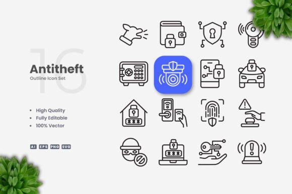 Antitheft Icons: A Modern Graphics and Icons Set for Editorial Publishing