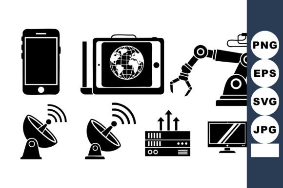 Black Technology Icon Set for Graphics and Crafts