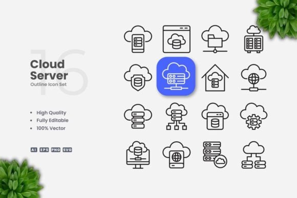 Cloud Server Outline Icons: A Modern Graphic Design Asset for Clean Branding