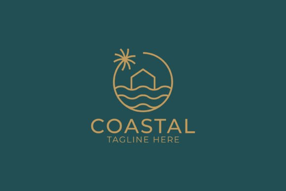 Coastal House Simply Line Logo Badge: A Graphic Design Asset for Vacation Brands