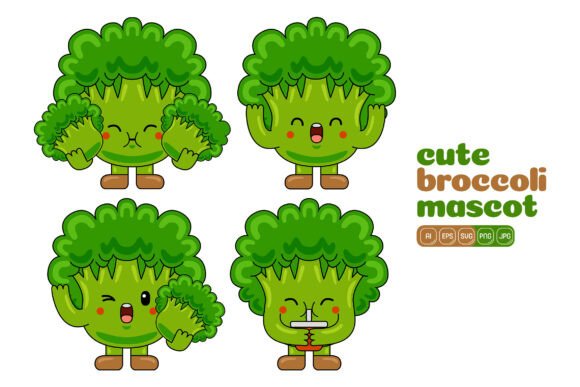 Cute Broccoli Mascot Vector Pack 04 – A Playful Graphic for Creative Sellers