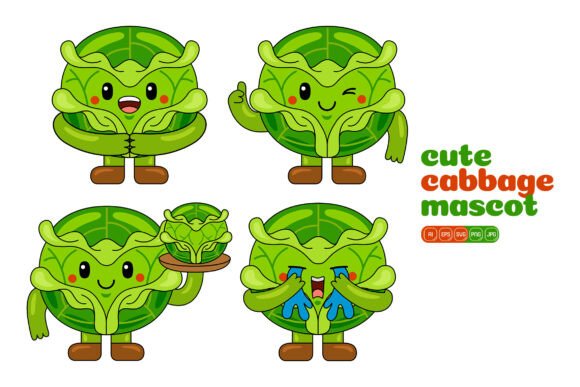 Cute Cabbage Mascot Vector Pack 04: A Graphics Boost for Editorial and Web Design