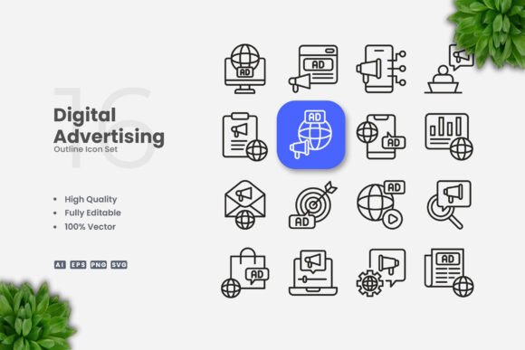 Digital Advertising Outline Icons: A Versatile Graphic Design Asset