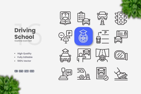 Driving School Icons Graphics for Editorial Design