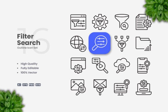 Filter Search Icons: Modern Graphics for Clean Editorial Design