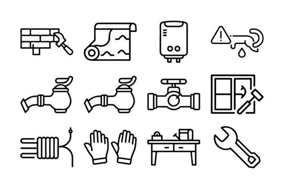 Handyman Outline Vector Icon Set for Graphics and Illustrations