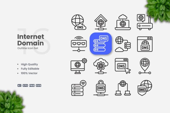 Internet Domain Outline Icons: A Simple Graphic Design Asset for Strong Branding