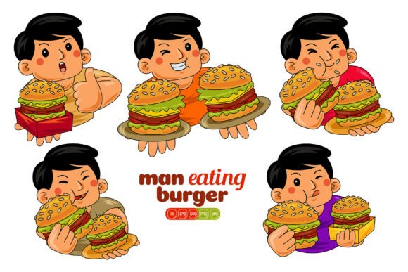 Man Eating Burger Vector Pack 01 Graphics and Illustrations