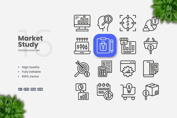 Market Study Outline Icons: A Modern Graphic Design Asset for Content Creators