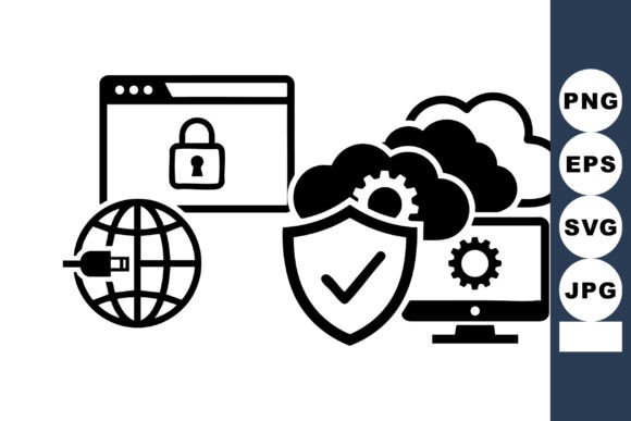 Monochrome Cyber Security Icons for Graphics and Crafts