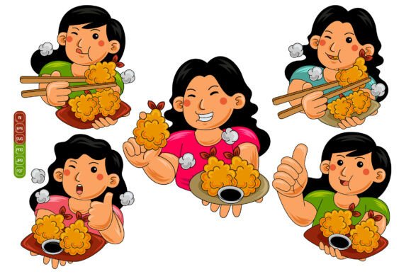 Woman Eating Tempura Vector Pack 01 Graphics and Illustrations Review
