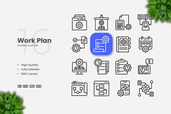 Work Plan Outline Icons for Real Craft Projects and Graphics